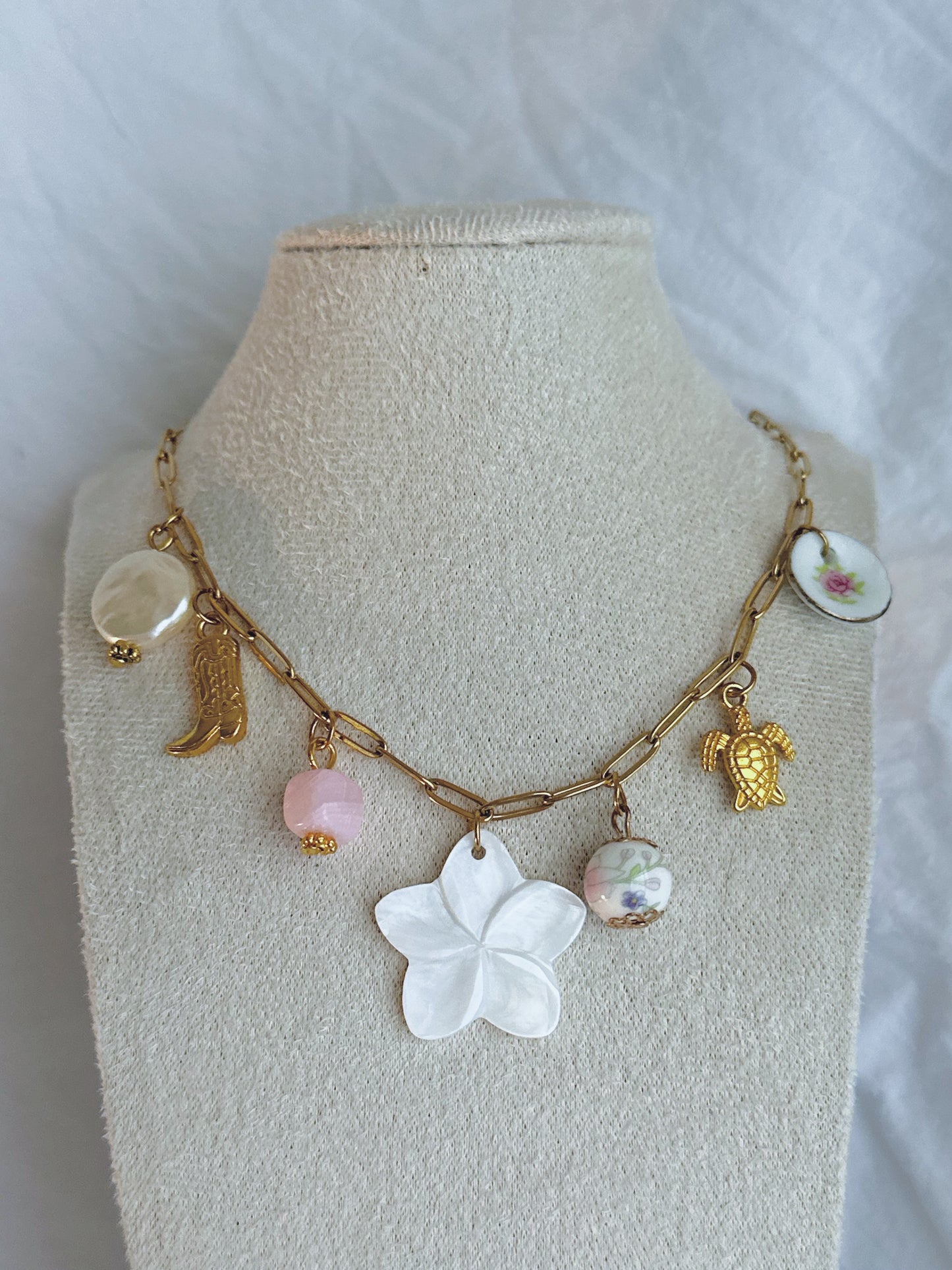 Plumeria July Charm Necklace - 18k Gold Plated