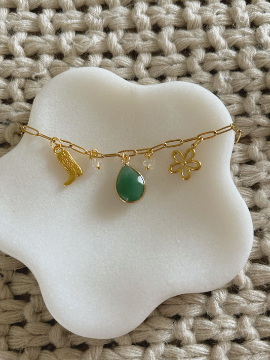 Western Green Charm Necklace - 18k Gold Plated