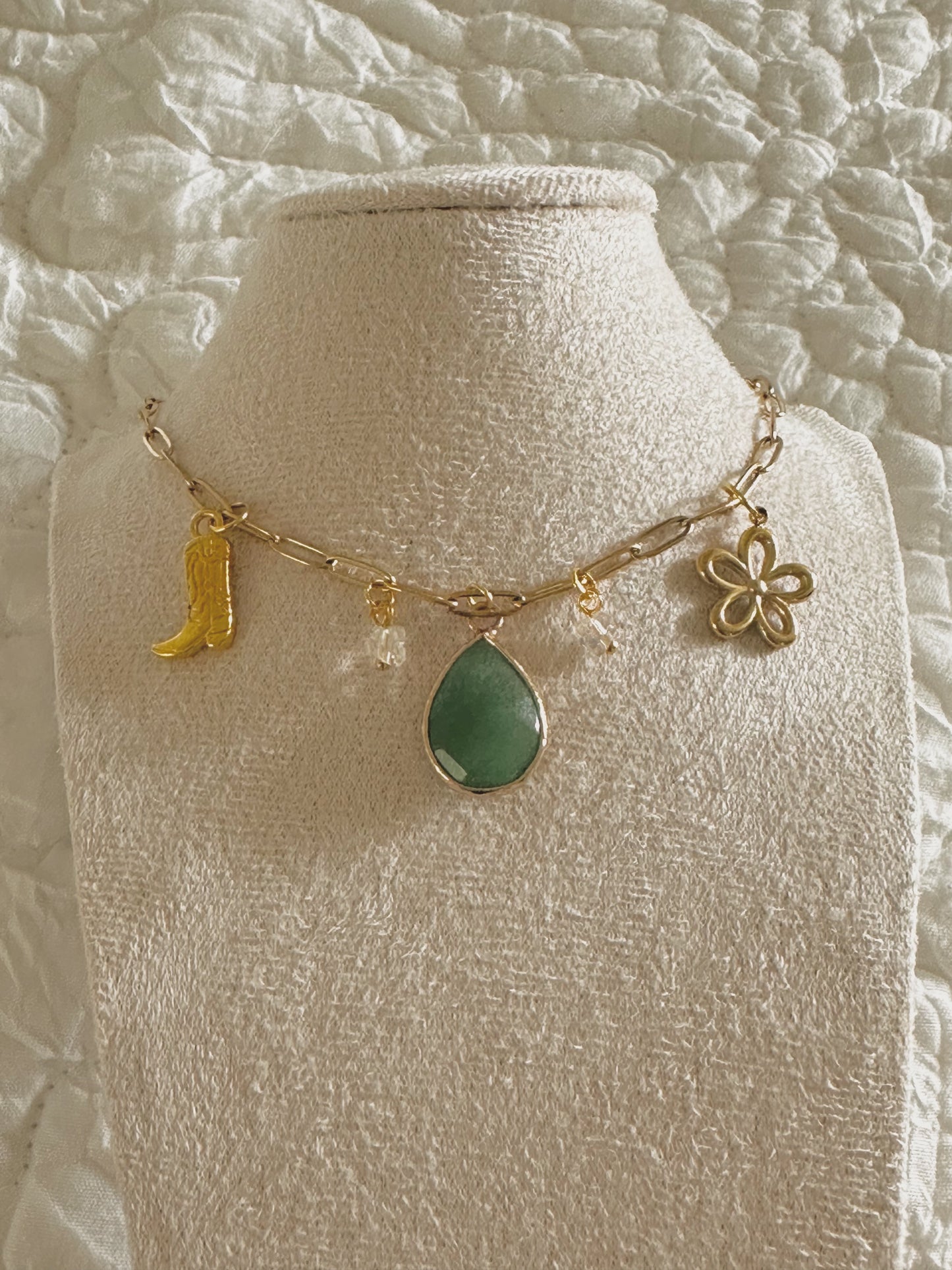 Western Green Charm Necklace - 18k Gold Plated