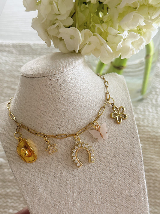 Sparkly Horseshoe Charm Necklace - 18k Gold Plated