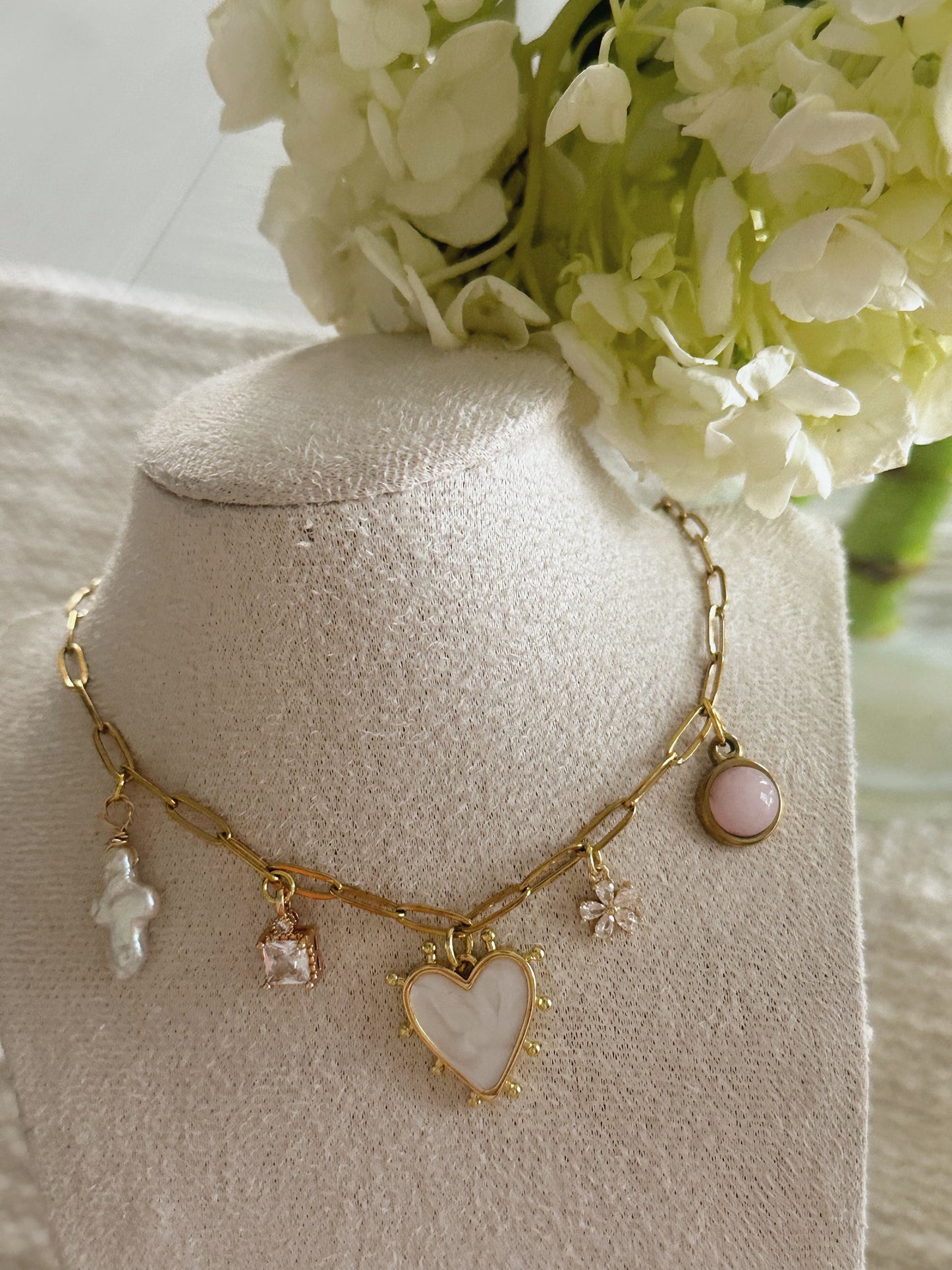 Heart Staple Charm Necklace- 18k Gold Plated