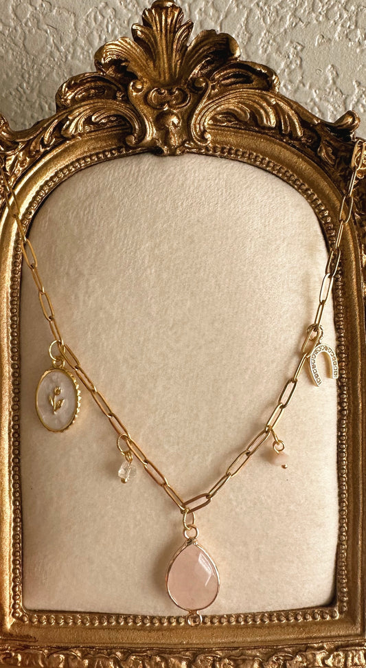 Rose Quartz Charm Necklace - 18k Gold Plated