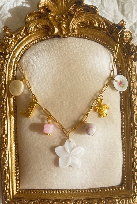 Plumeria July Charm Necklace - 18k Gold Plated